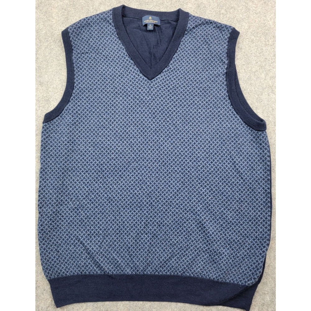 Brooks Brothers Sweater Vest Mens XL Blue Geometric 100% Merino Wool Knit